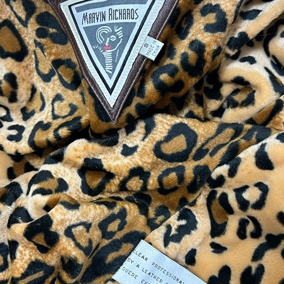 NWT Marvin Richard Brown Fur Leather Coat W/ Leopard Print Lining - Small - Picture 10 of 10